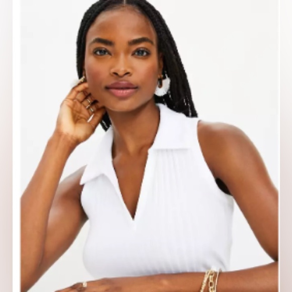 LOFT Ribbed Collared Tank Top White